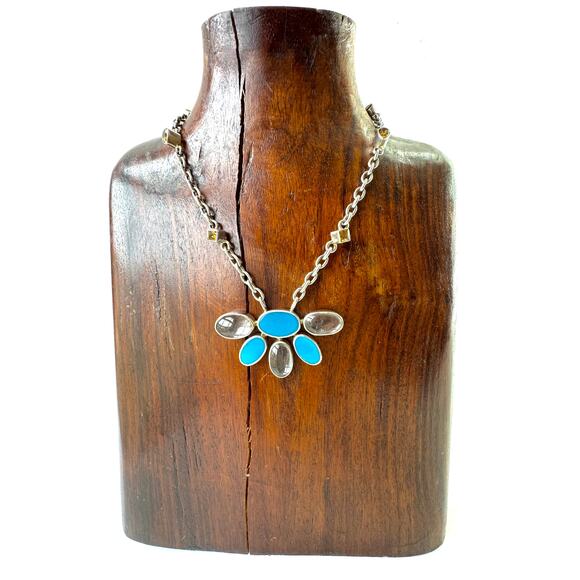 AZ Turquoise Citrine Quartz Crystal Handmade Sterling Silver Chain Necklace - Picture 2 of 8